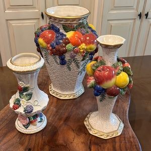 FITZ AND FLOYD VENEZIA TWO VASES & CANDLE HOLDER LOT